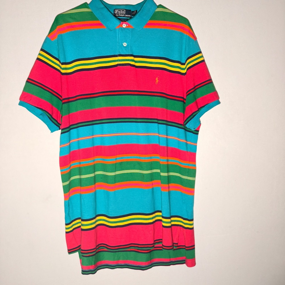 Vtg 90s Ralph Lauren Polo Shirt Mens XL Striped Multi Color Block Rugby Sarape